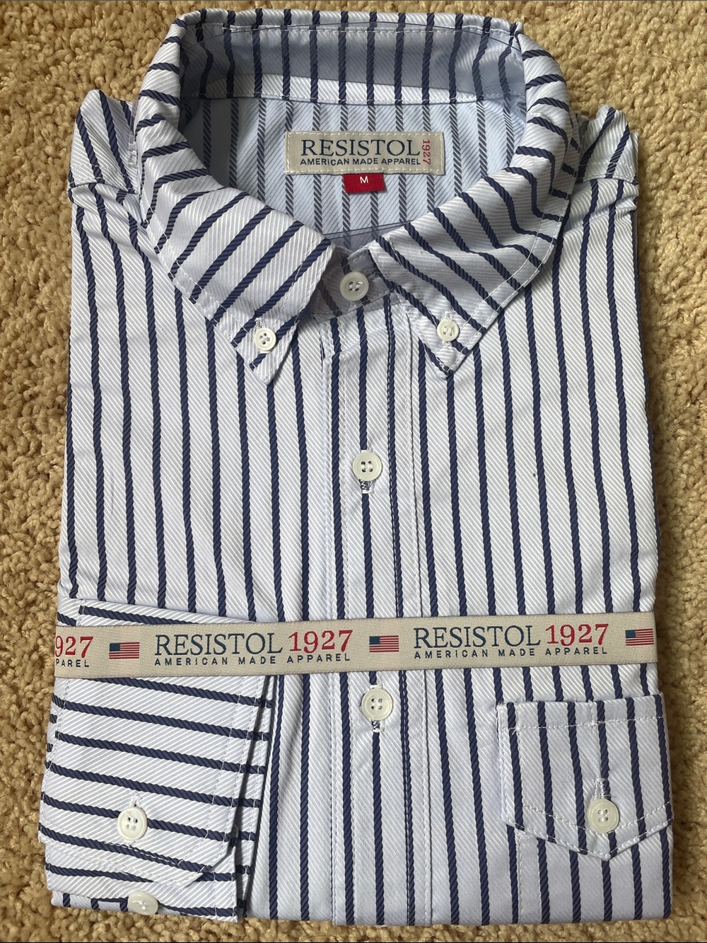 Resistol Men's White & Navy Stripe Button-Down Shirt - Medium